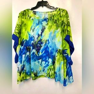 Madison Paige Blue Green Chiffon Kimono  Blouse Size 2X